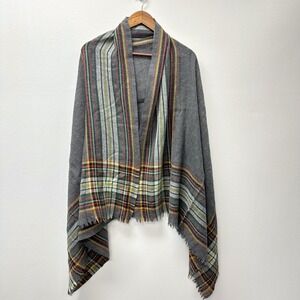 Banana Republic Anabel Plaid Wool Scarf Shawl‎ Grey 36x70